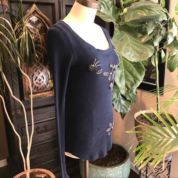 Lucky Brand hand beaded waffle knit thermal top - Picture 4 of 8